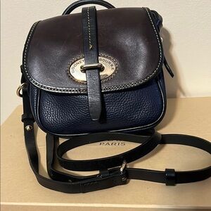 Dooney & Bourke Blue and Brown Crossbody Bag with Gold-Toned Clasp